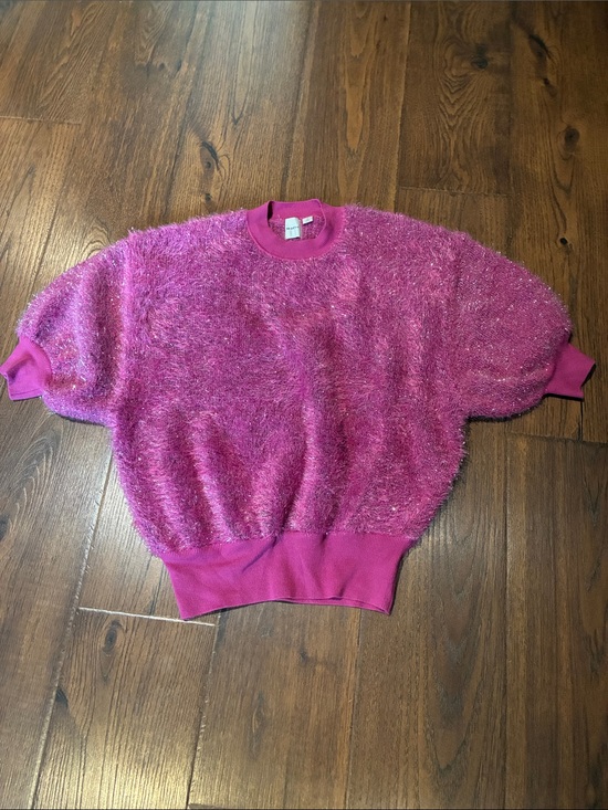 Maeve Sweaters - Maeve Sparkle Fuzzy Crewneck Sweater in Bright Pink